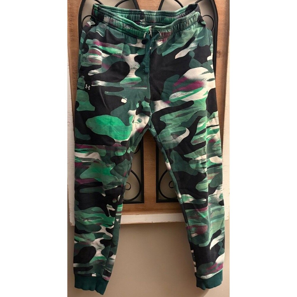 Under Armour Youth Large Camo Joggers Sweatpants Green Black Purple